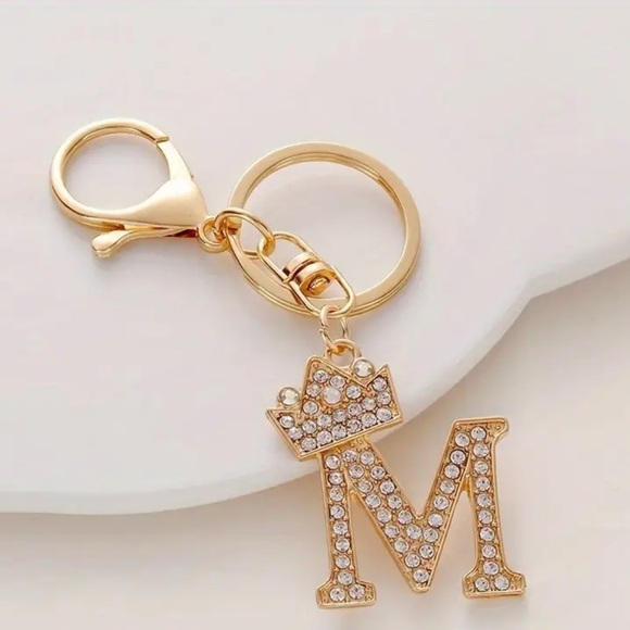 Accessories - Gold Initial M Keychain with Crystals